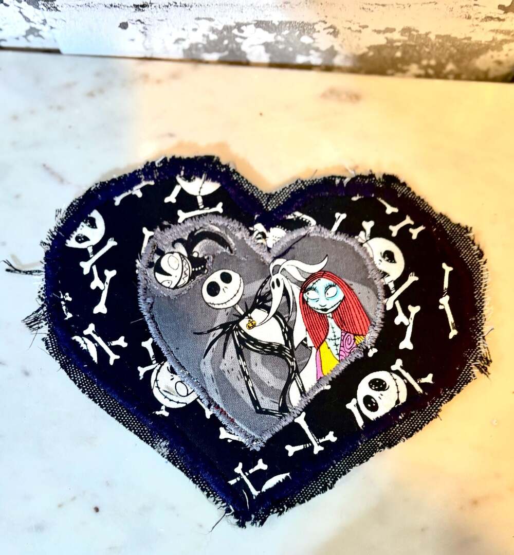 The Nightmare Before Christmas Handmade Heart Denim  Embroidered Iron On Patch